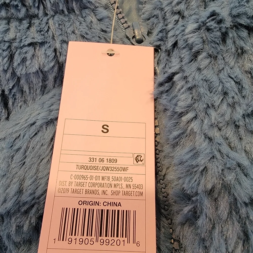 Wild Fable Faux Fur Corduroy Puffer Jacket Soft Feather Fluff Crop Turquois NWT!